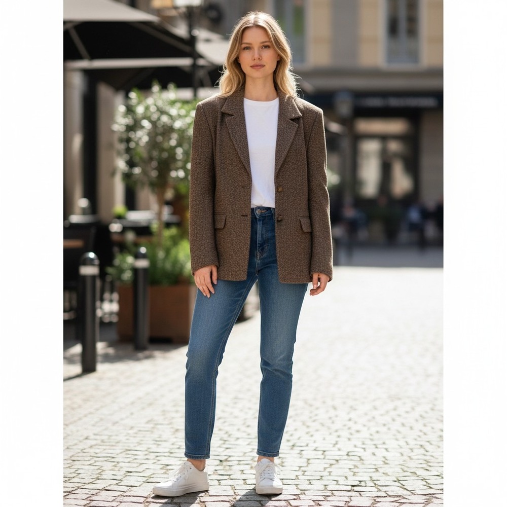 Lew Magram Collection Blazer Womens L Brown Herringbone Tweed Jacket Vintage